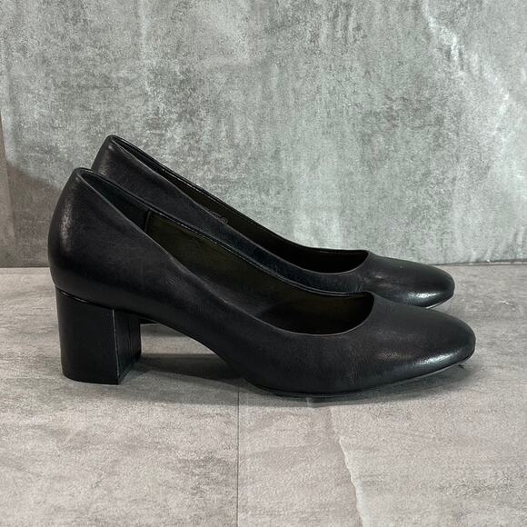 AEROSOLES Women's Black Leather Eye Candy Block Heel Slip-On Pumps SZ 8 - Picture 4 of 9